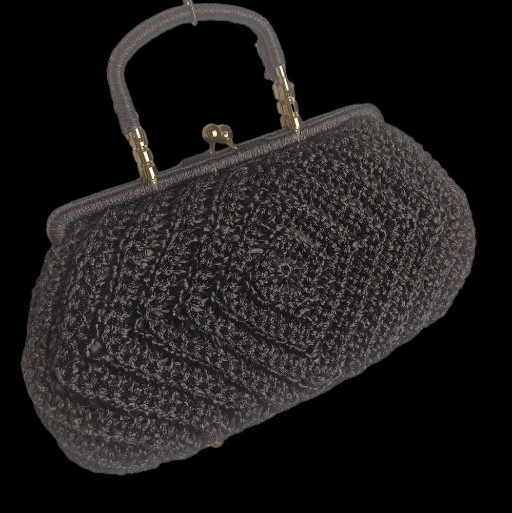 Vintage/Estate Rare Bara Japan Chevron Raffia Top Handle Purse "HOT!" - Picture 3 of 16